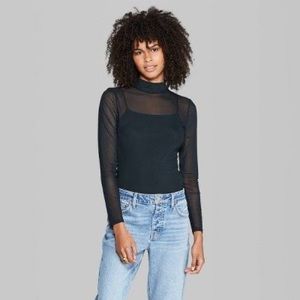 Wild Fable Mock Neck Mesh Longsleeve Top